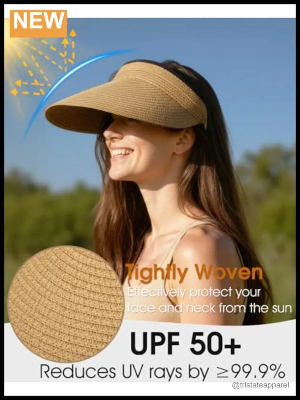 Sun Visor Hat for Women Upf 50+ Straw Beach Ponytail Hat Adjustable